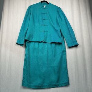 Vintage SAFE SILK Two Piece Suit Women's Size 14 XL Green Silk